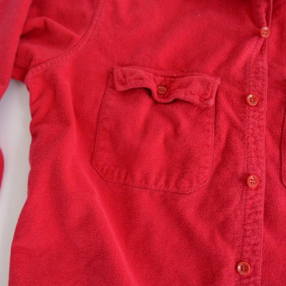 Vintage L.L. Beans Red Thick Cotton Fleece Outdoor Button Up Shirt Size 15 1/2 - Picture 10 of 12